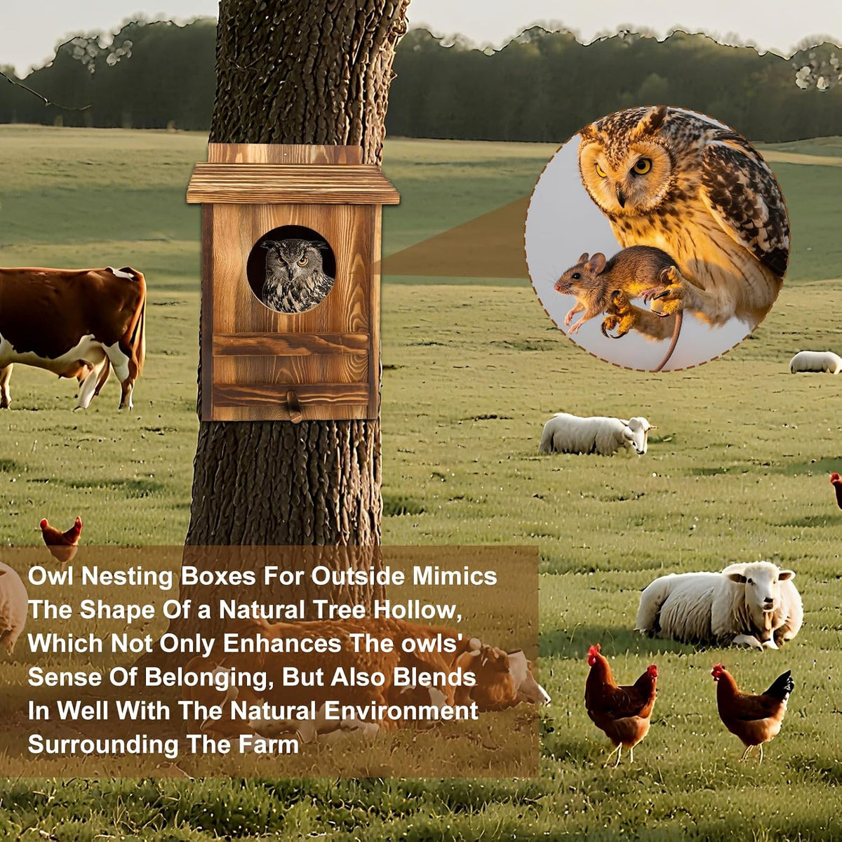 Owl Houses for Outdoors， 16.1x11.8x9.5 inch Large Carbonized Barred Owl Nesting Box, Waterproof & Ventilated Design