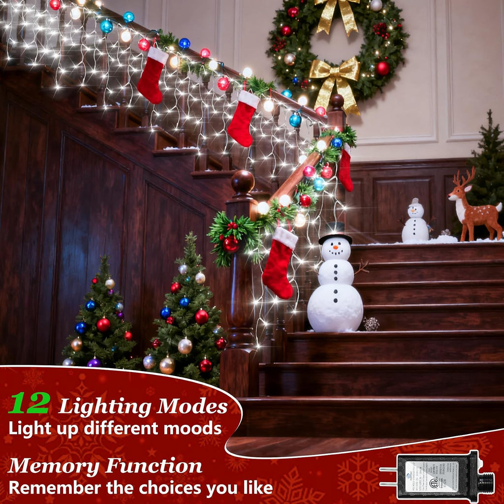 Christmas Icicle Lights Outdoor 66FT 670 LED Drops Cool White | Dimmable, 12 Light Styles, Memory Timer, Waterproof