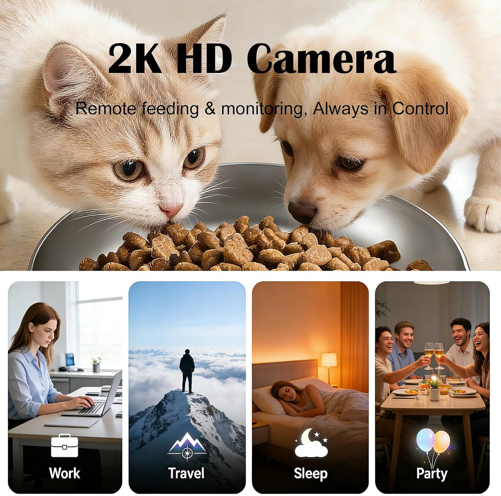 Automatic Cat Feeder with 2K Camera: Cat Food Dispenser with 6L Capacity, Container for Multiple Pet; Automatic Dog