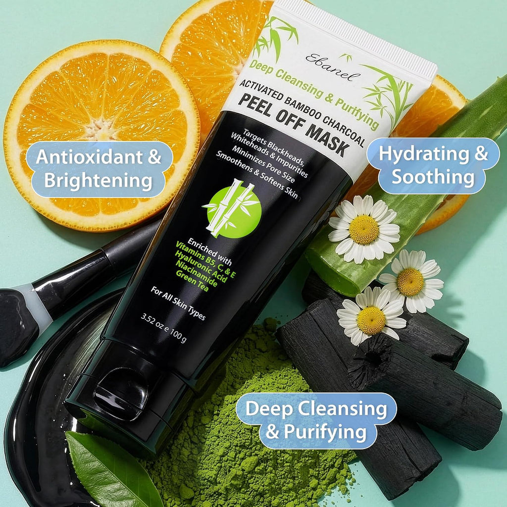 Charcoal Peel Off Face Mask Applicator Set, Deep Pore Cleansing Mask | Pore Minimizer Blackhead Remover with