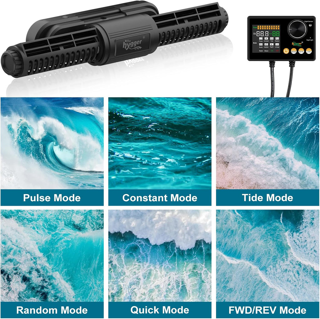 Intelligent Wave Maker for Aquarium, Saltwater Freshwater Circulation Pump Adjustable 6 Waves/Night/Feed/Wireless