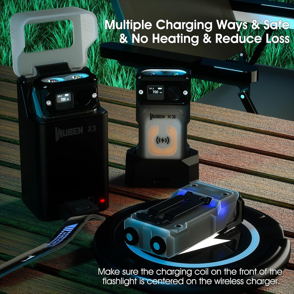 X3 Mini Rechargeable Flashlight with Charging Base 180 Degree EDC Keychain Flashlight Twist Ip65 Waterproof Magnet