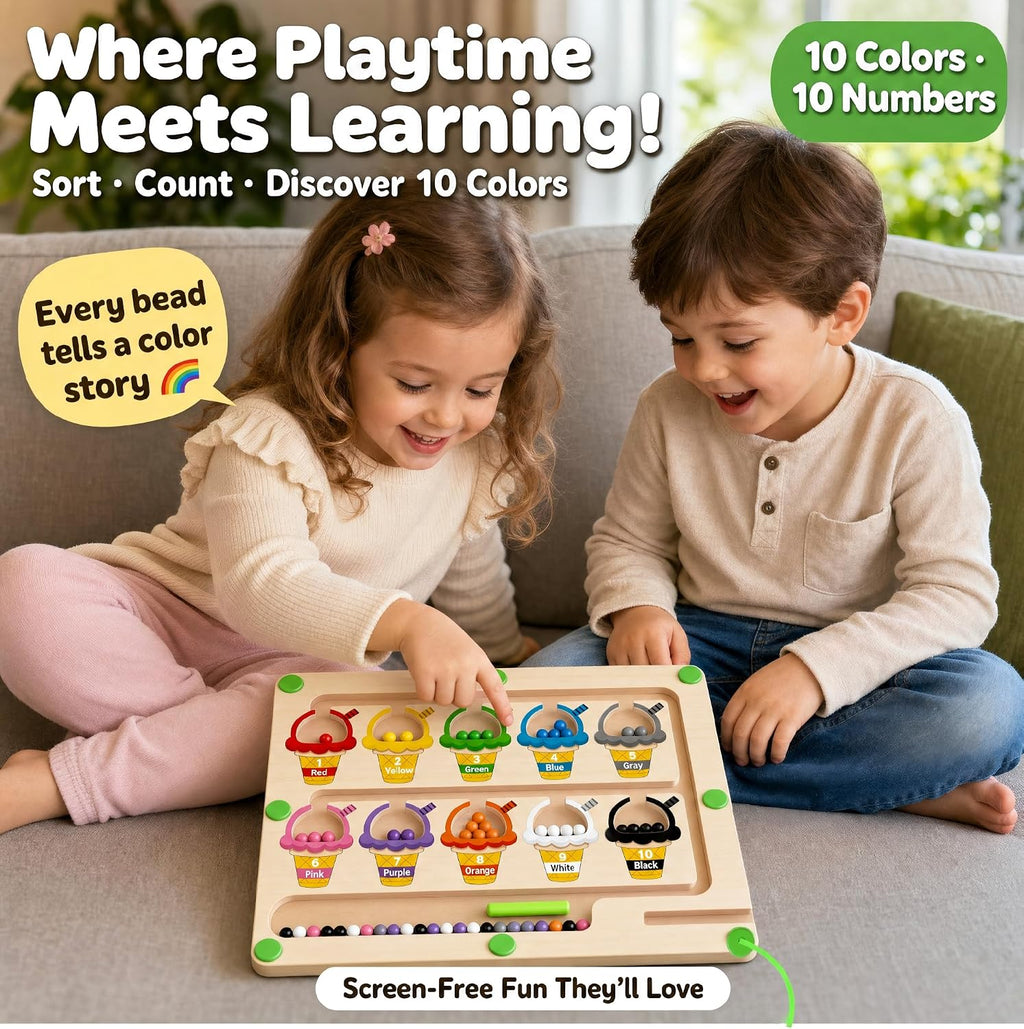 Magnetic Color & Number Maze, Montessori Wooden Puzzle Board, Educational Magnet Toy for Toddlers 2 3 4 5 Years Old