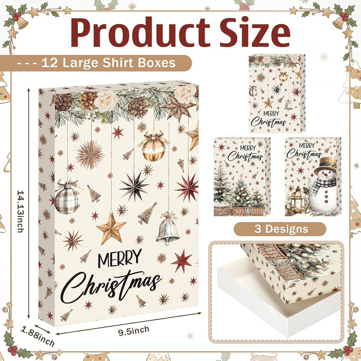 12 Pack Christmas Shirt Gift Boxes with Lids Sweaters Box