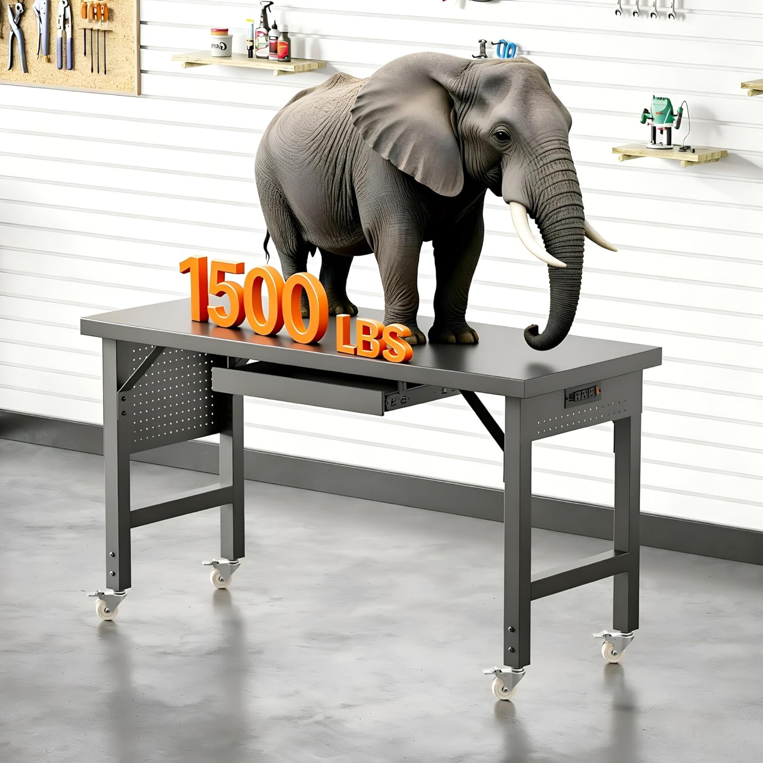 Heavy Duty Workbench Legs, 1500 LBS Load Metal Standing Desk Legs Height Adjustable 27.5“ to 40.5”, Features Lockable