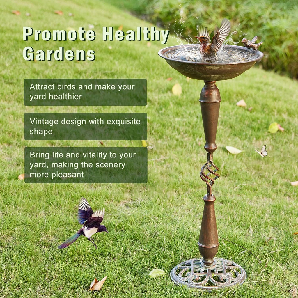 Cast Iron Pedestal Bird Bath,Metal Bird Bath for Outdoor,Vintage Birdbath