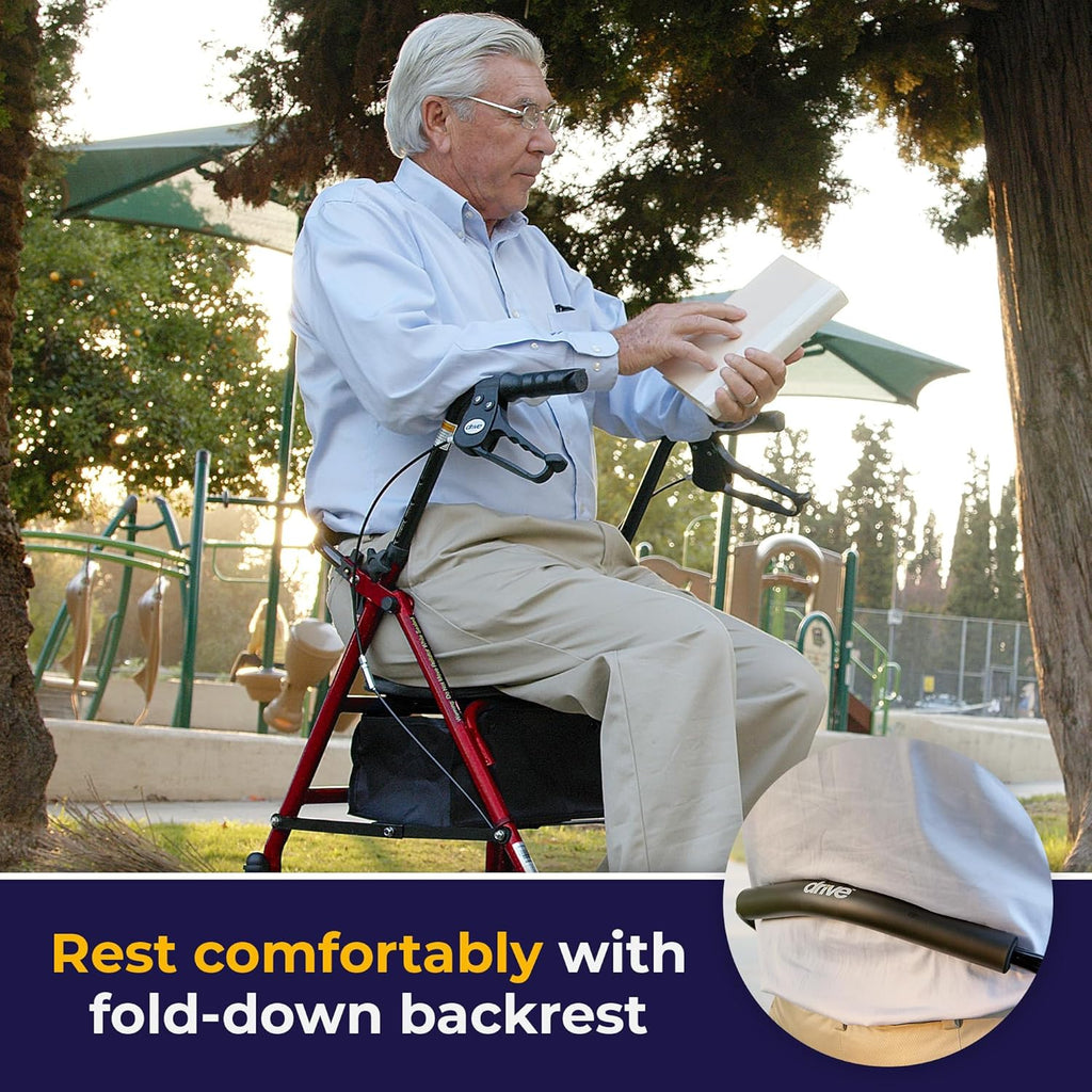 Rollator Walker with Seat - Stable Mobility Support - Height Adjustable - Durable Steel Frame Construction - Smooth