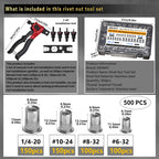 ASKWAY ASE Stainless Steel Rivet Nut 500PCS (1/4-20,10-24,8-32,6-32)