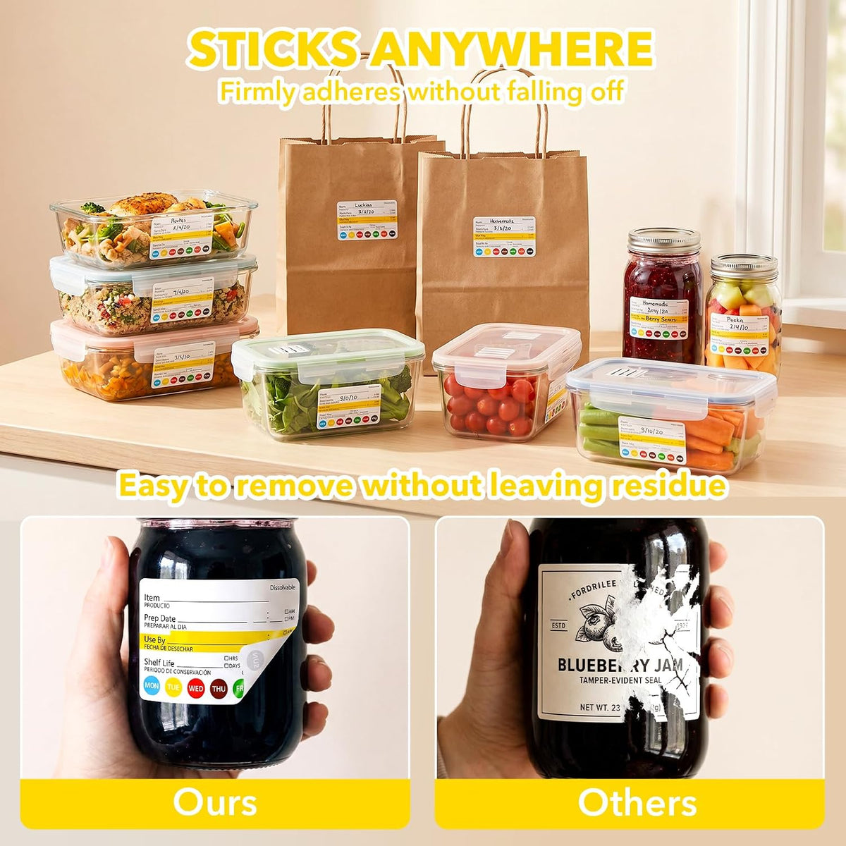 10 Rolls 2500 Pcs Restaurant Quality Shelf Life Food Rotation Labels Vinyl 2” x 3” Self-Adhesive Removable Freezer