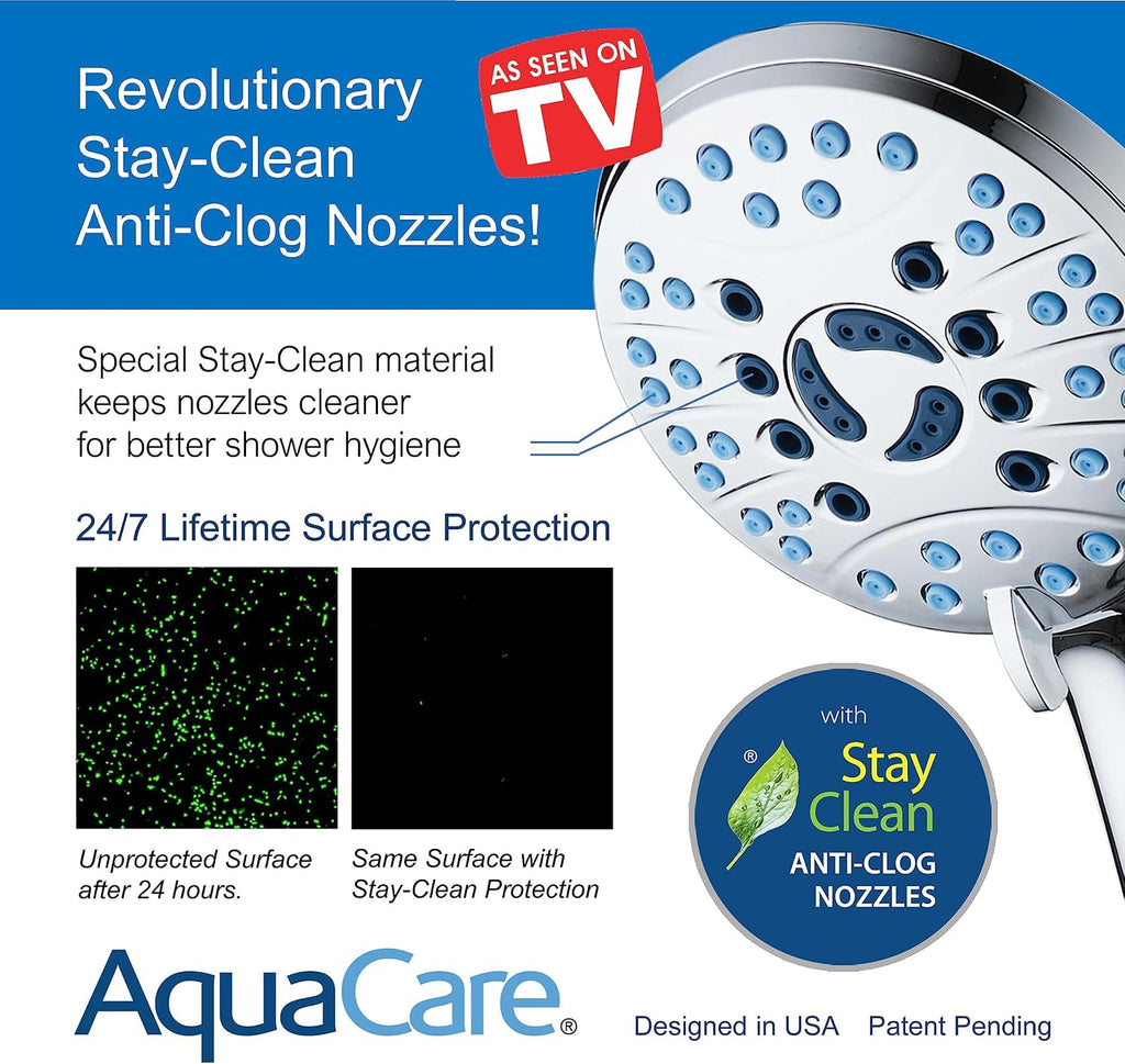AquaCare 8-mode High Pressure Handheld Shower Head with 2-mode Power Wash | Stay Clean Nozzles, Dual Power Wash for