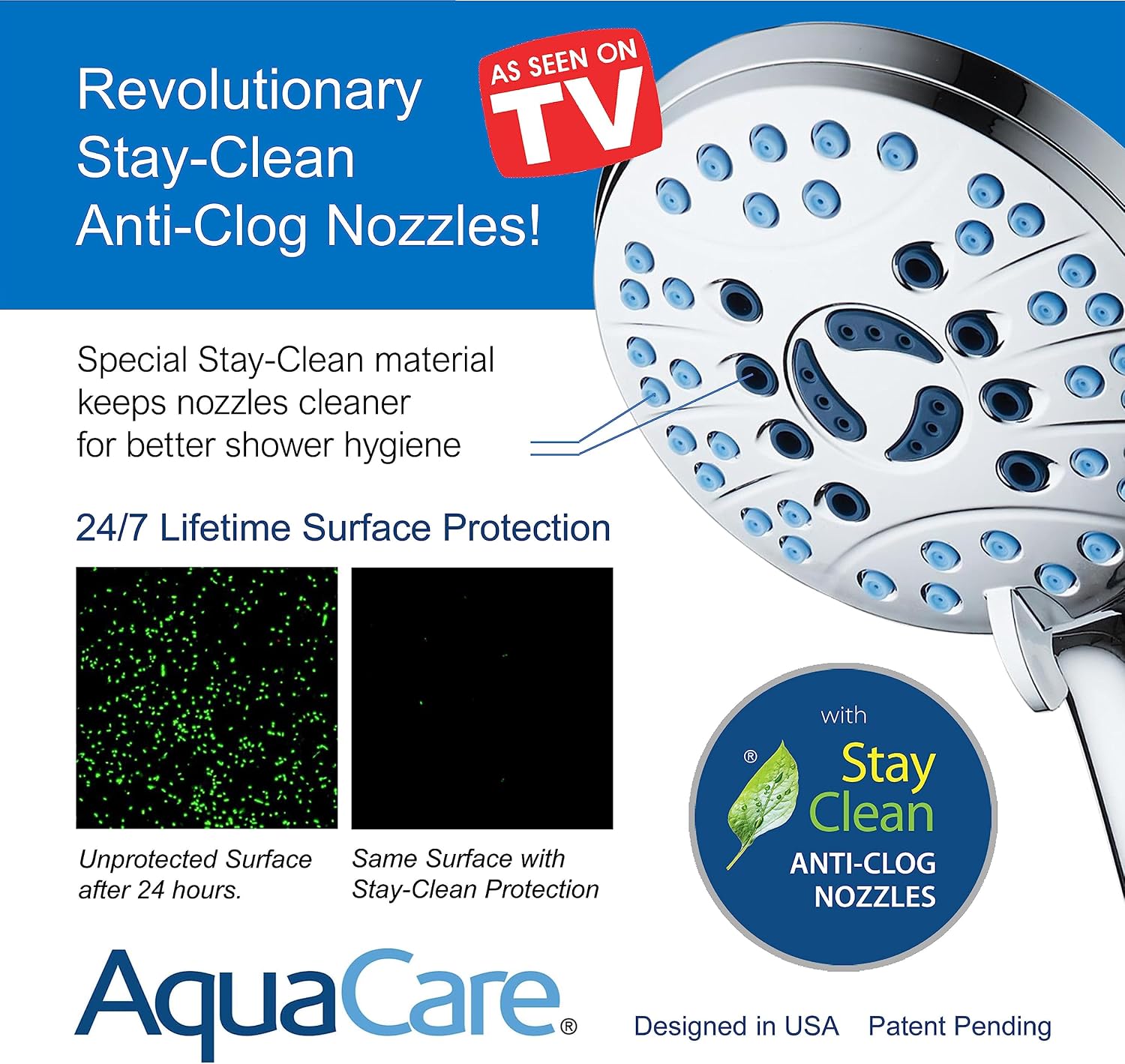 AquaCare 8-mode High Pressure Handheld Shower Head with 2-mode Power Wash | Stay Clean Nozzles, Dual Power Wash for