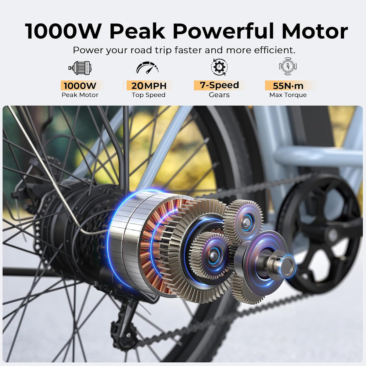 Electric Bike for Adults, Peak 1000W 50Miles City Cruiser Ebike, 26" Step Thru Electric Bicycles with 48V Removable