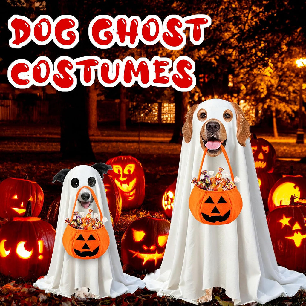 Dog Halloween Costumes, Dog Ghost Costume with Pumpkin Candy Bag Funny Halloween Dog Costumes for Small Medium Large