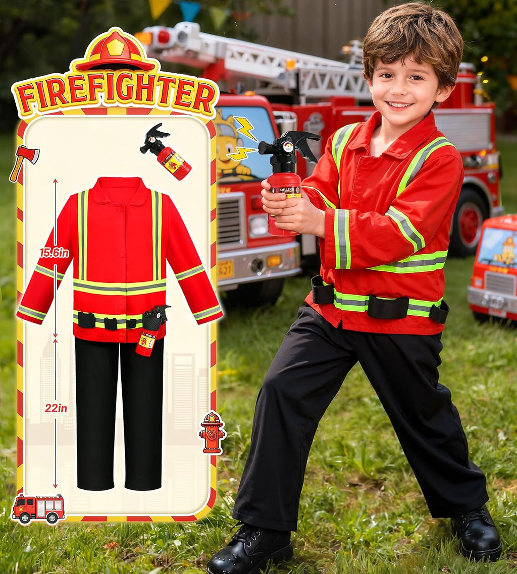 Dress Up Clothes for Kids Pretend Role Play Costumes Trunk | Toddlers Dress Up Costumes with Fireman Police Doctor