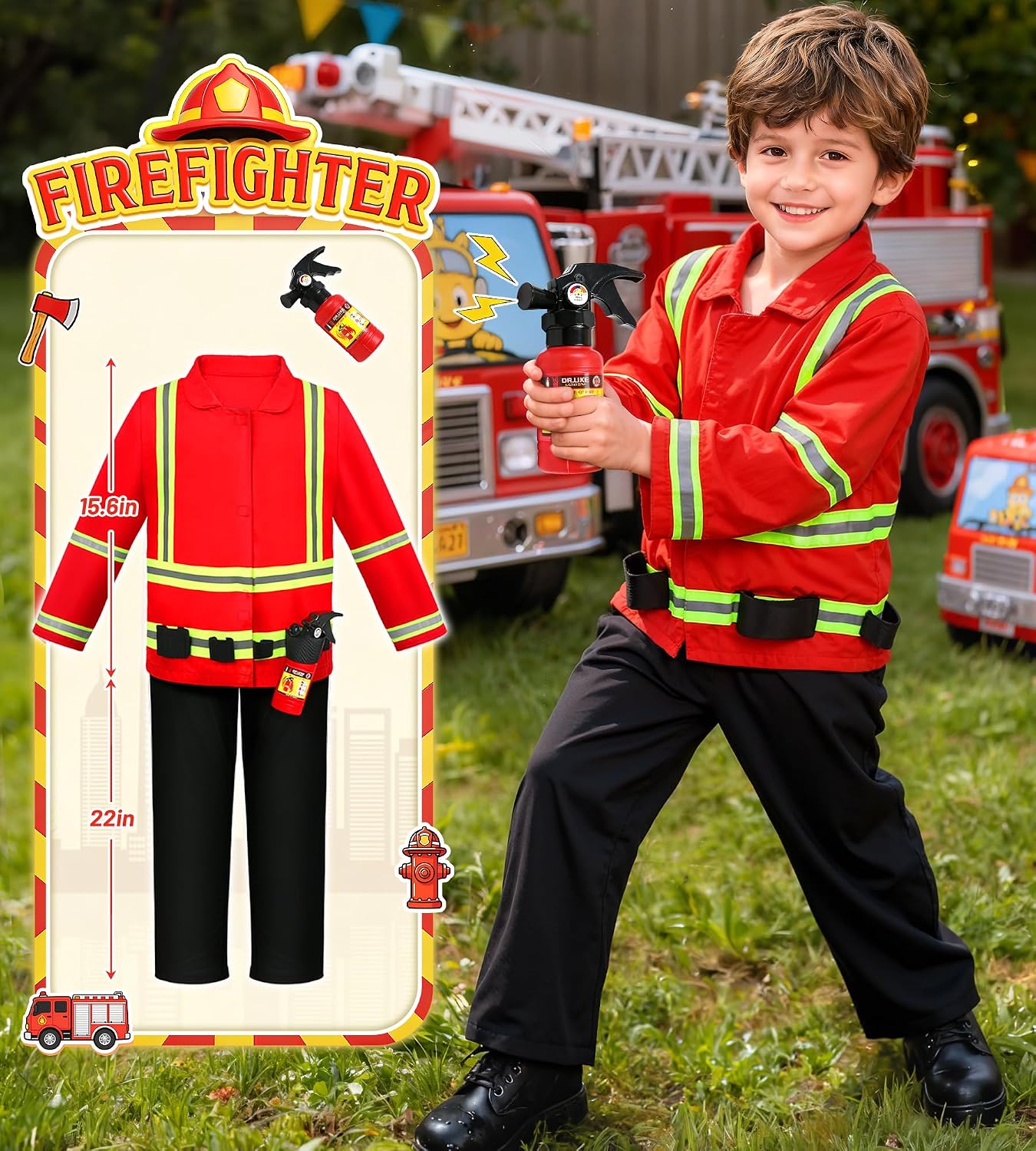 Dress Up Clothes for Kids Pretend Role Play Costumes Trunk | Toddlers Dress Up Costumes with Fireman Police Doctor
