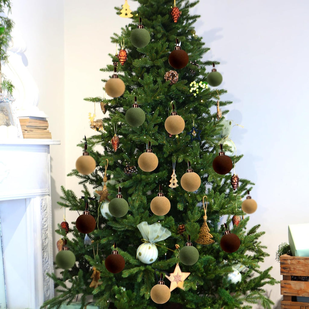 30 Pcs Velvet Christmas Balls,2.4 Inch Flocked Ornaments with Velvet Ribbons, Shatterproof Plastic Christmas Bulbs