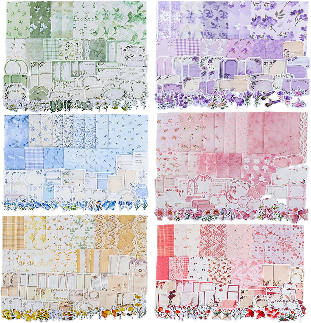 480 Pcs Floral Scrapbook Paper Junk Journal Stickers Supplies 6 Spring Scrapbook Supplies for Planner Journaling Album