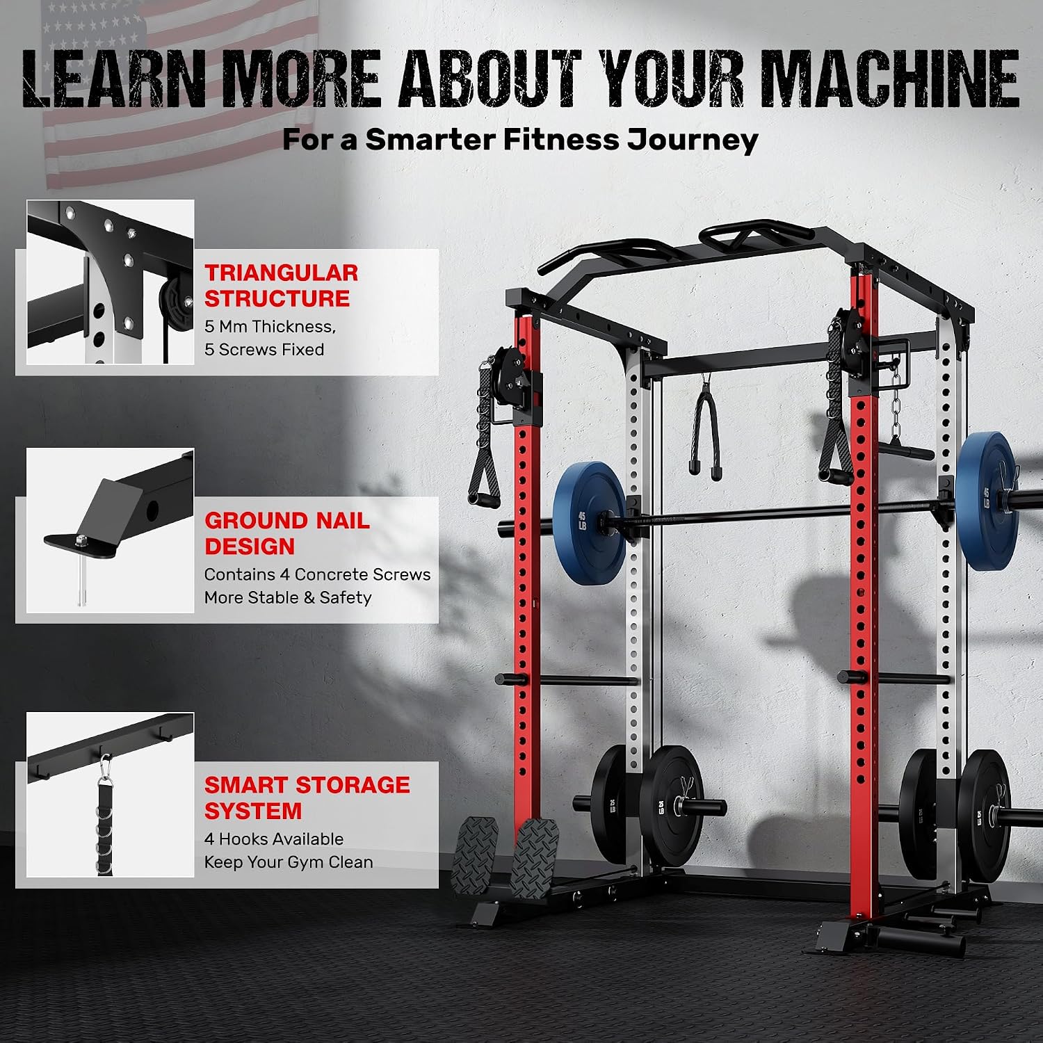 DP01 Power Cage, 2000LBS Squat Rack with Cable Crossover and Dual Independent Pulley System, Full Cage for Full Body
