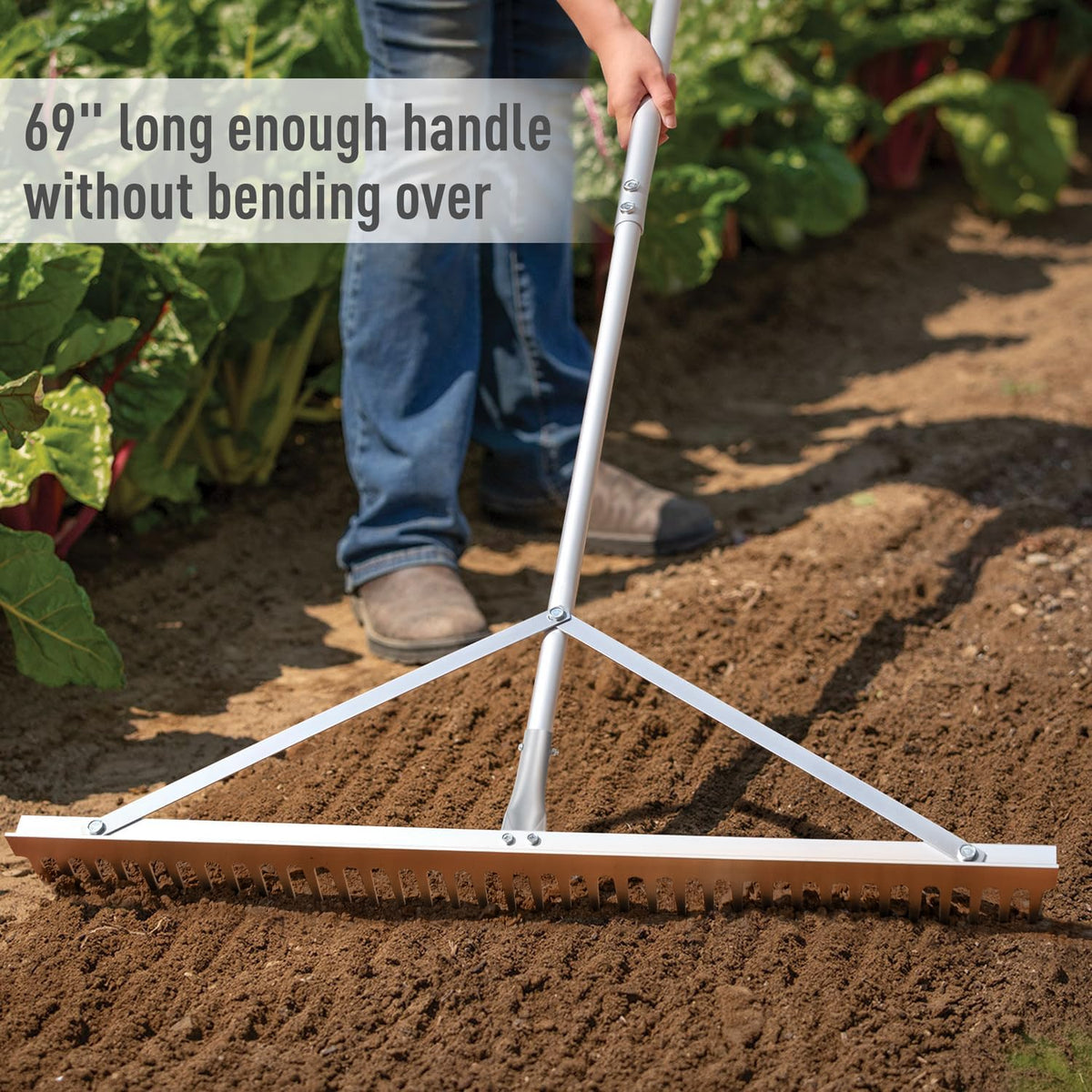 Landscape Rake 36'', Aluminum Rakes with Lightweight 69'' Handle, Landscaping Rake Tool for Lawn Care, Beach