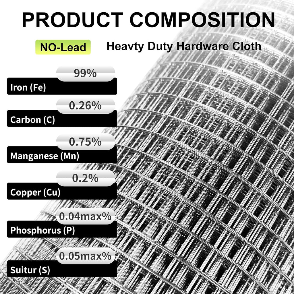 Hardware Cloth 8'' x 10' 1/4 in Galvanized Wire Mesh Roll (23 GA) Chicken Wire Fence Roll for Chicken Pen/coop