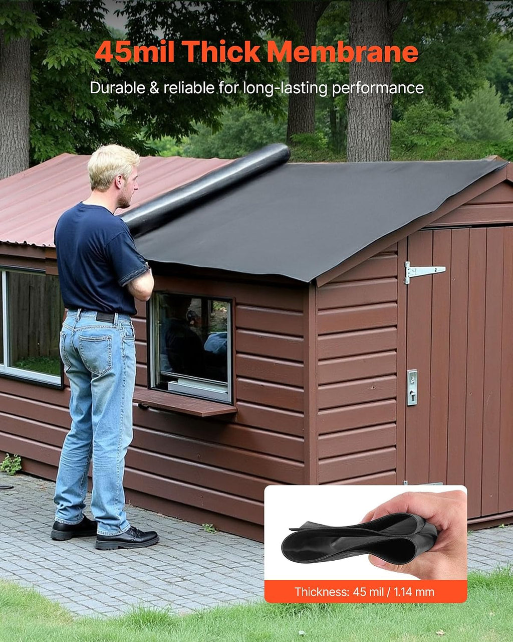 Roll Roofing, 20 x 20 ft, 45 mil EPDM Rubber Roofing, Long Lifespan & Weather-Resistant, Withstands Harsh