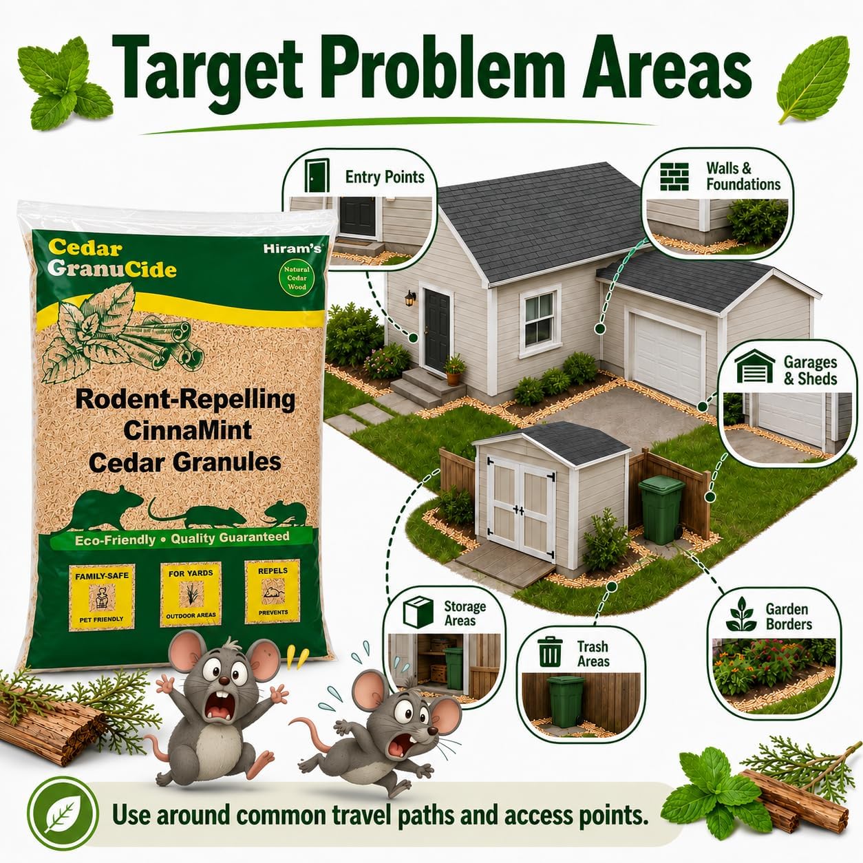GranuCide Mouse Repellent Granules – Cedar, Peppermint & Cinnamon Scented Rodent Repellent – Natural Botanical
