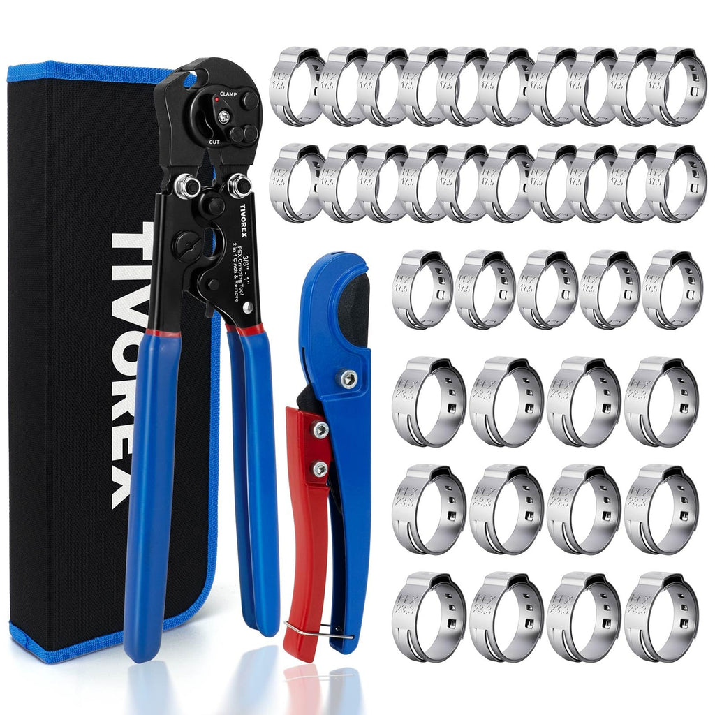 Tivorex PEX Crimping Tool Kit, Ratchet Pex Clamp Tool with Cinch & Removal