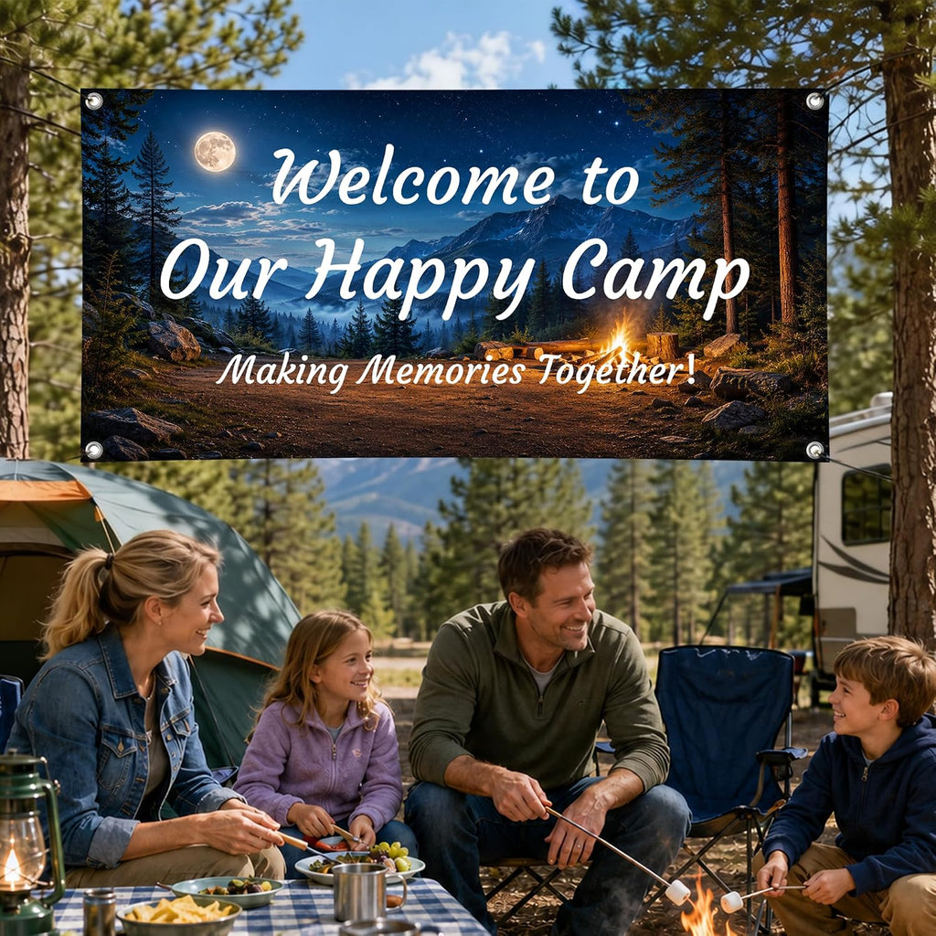 Custom Vinyl Banner for Camping Event, Personalized Summer Outdoor Large Banner with Grommets and Hem, Vinyl Sign for