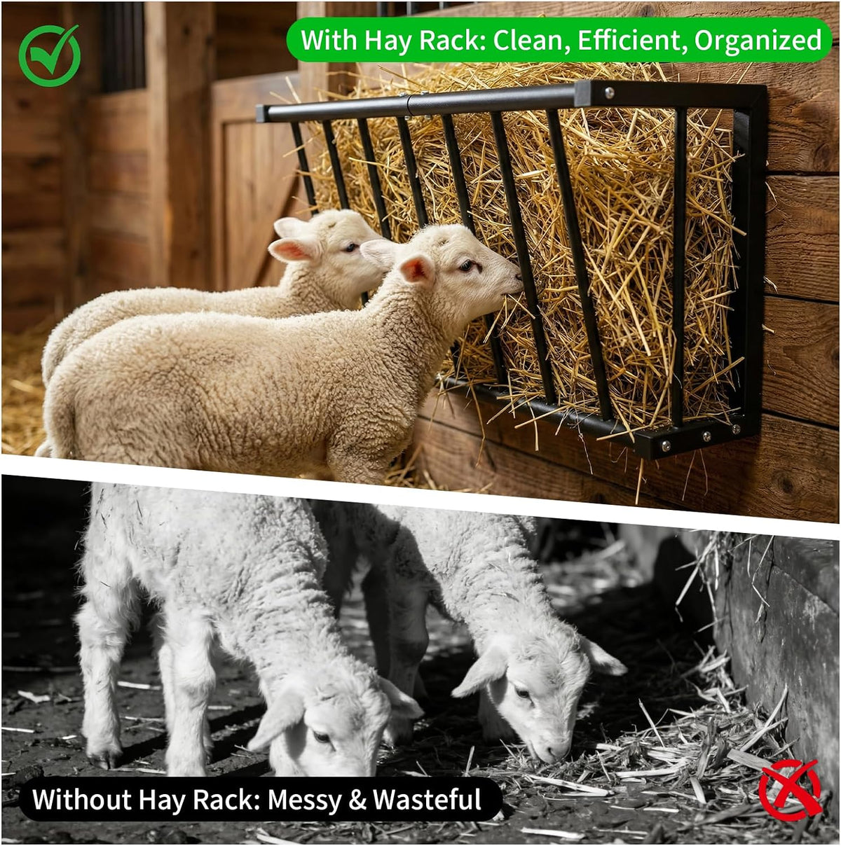 Wall Mount Hay Rack for Goats, Sheep, Horses – Heavy Duty 16 Gallon Livestock Hay Feeder, Hanging Blanket Holder with