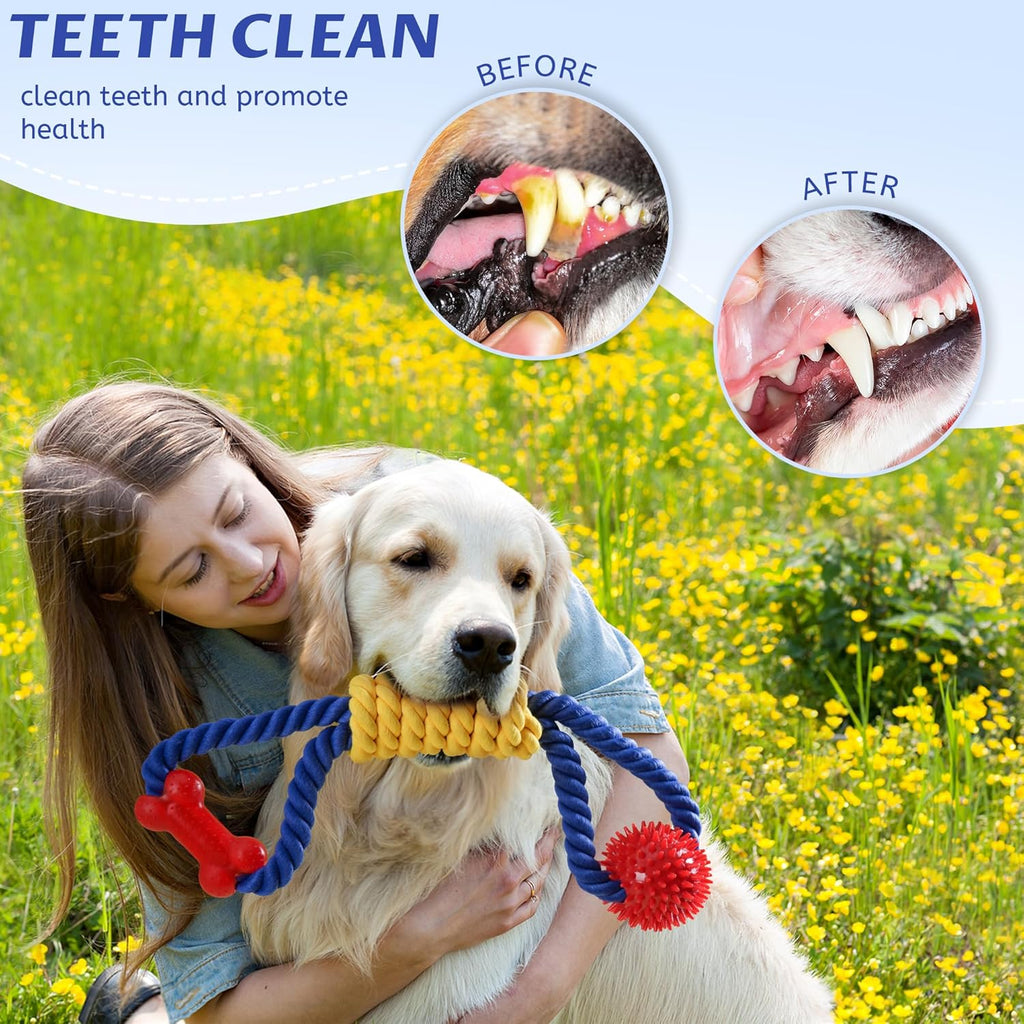 Interactive Dog Rope Toys Tug of War, Tough Dog Toys for Large, Medium & Small Dogs, 100% Cotton Chew Toys for