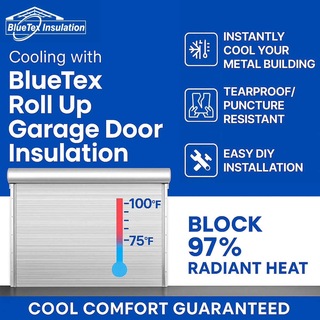 BlueTex Roll Up Garage Door Insulation Kit for Cooling Down Metal Buildings – Easy to Install Complete Insulation for