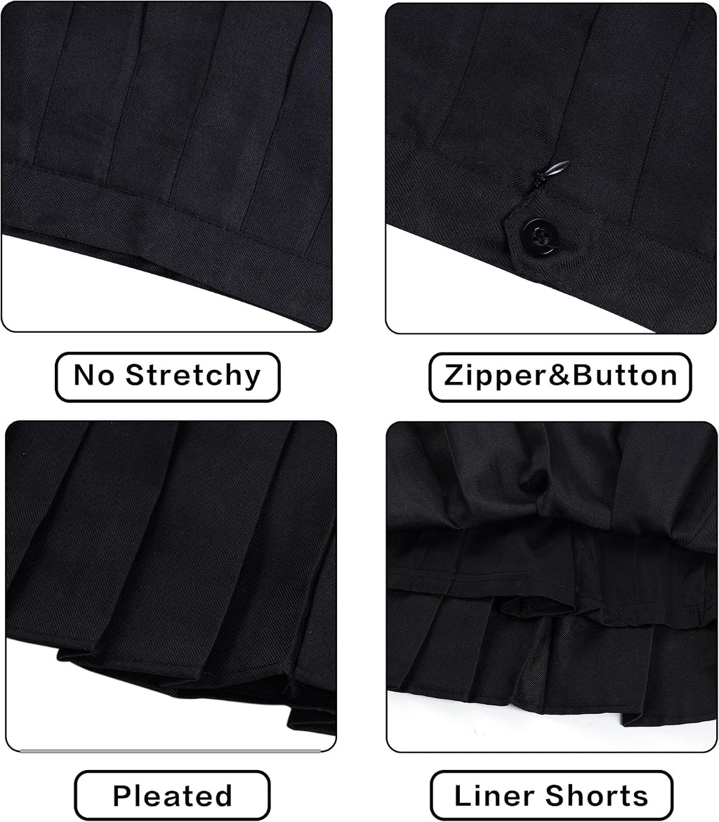 Womens Girl High Waisted Pleated Tennis Skirt A-Line Mini Skirt Uniform Athletic Cheerleader Skirt with Lining Short