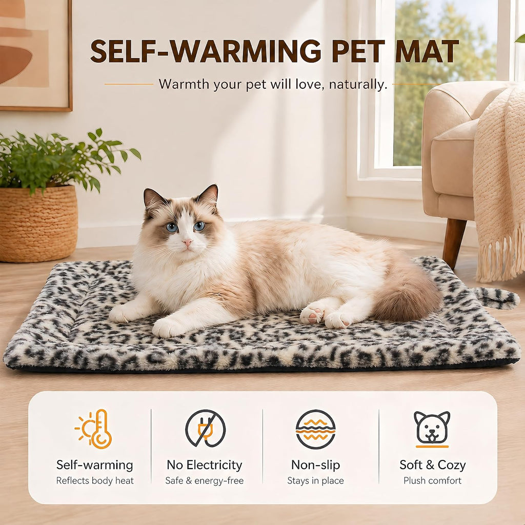 Self Warming Cat Bed, Thick Quiet Non-Electric Mat, 22 x 18 In, Black/White