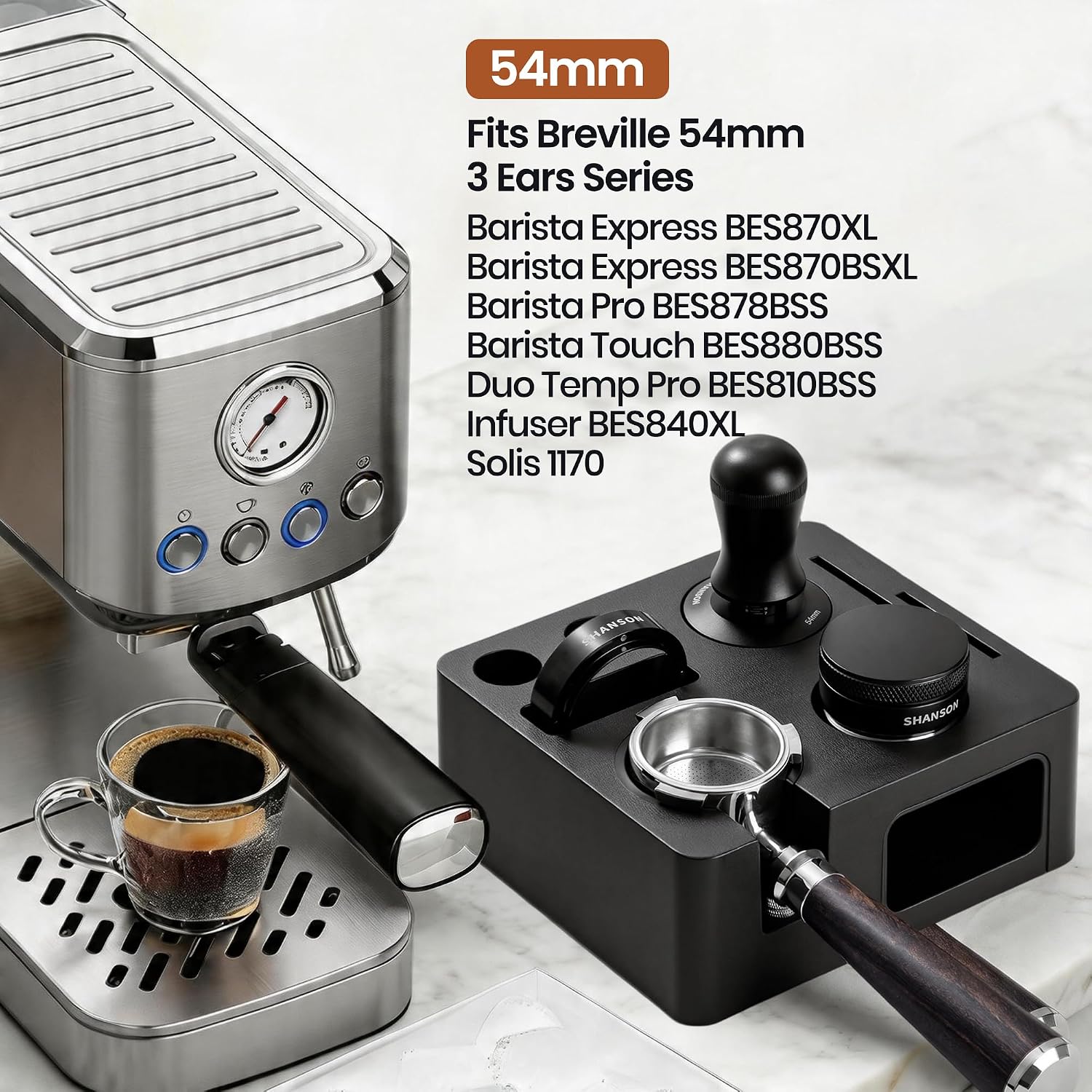 Espresso Accessories Kit with Station,54mm Compact Espresso Tamper Set,Espresso Tamper, Distributor, Bottomless