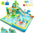 Inflatable Water Slide,13 in 1 Dinosaur Themed Bounce House Water Park for Kids 3-12 with Dual Big Splash Pool&Long