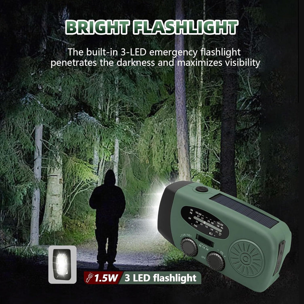7400mWh Emergency Weather Radio, Portable Solar Hand Crank Radio AM/FM/NOAA, with 3 Mode Flashlight & Reading Lamp