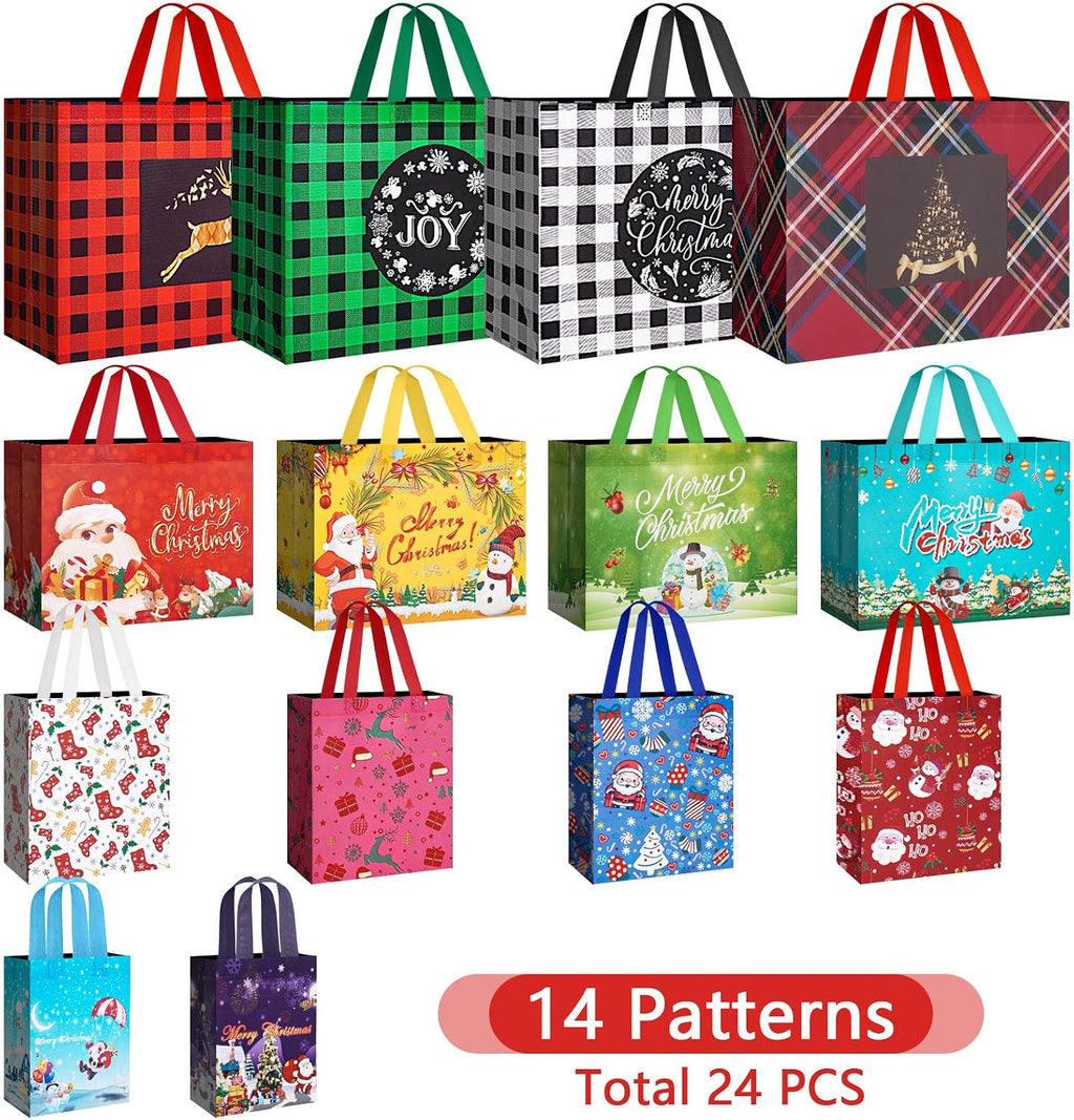 24 Pack Christmas Gift Bags Assorted Sizes with Handle