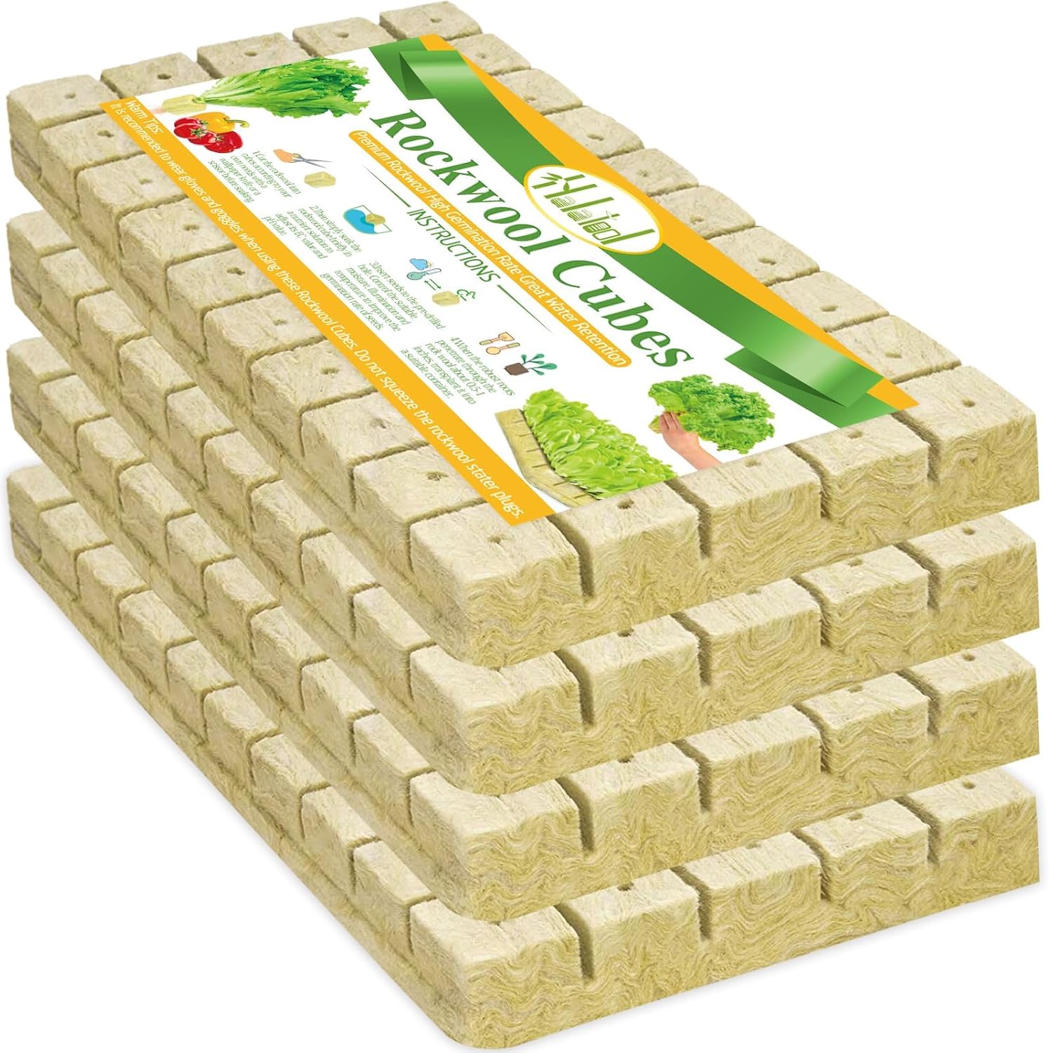 1 Inch Rockwool Cubes for Hydroponics, 200 Plugs Seed Starter Cube | High Germination Rate for Vegetables & Herbs
