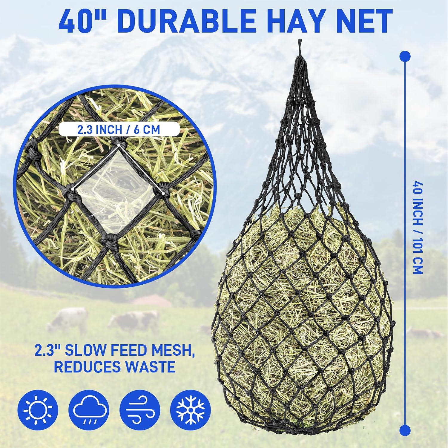 3 Pack Hay Nets for Horses, Slow Feed Hay Bags for Horses Goats with 2.3 Inch Holes, Hanging Hay Feeder for Stable