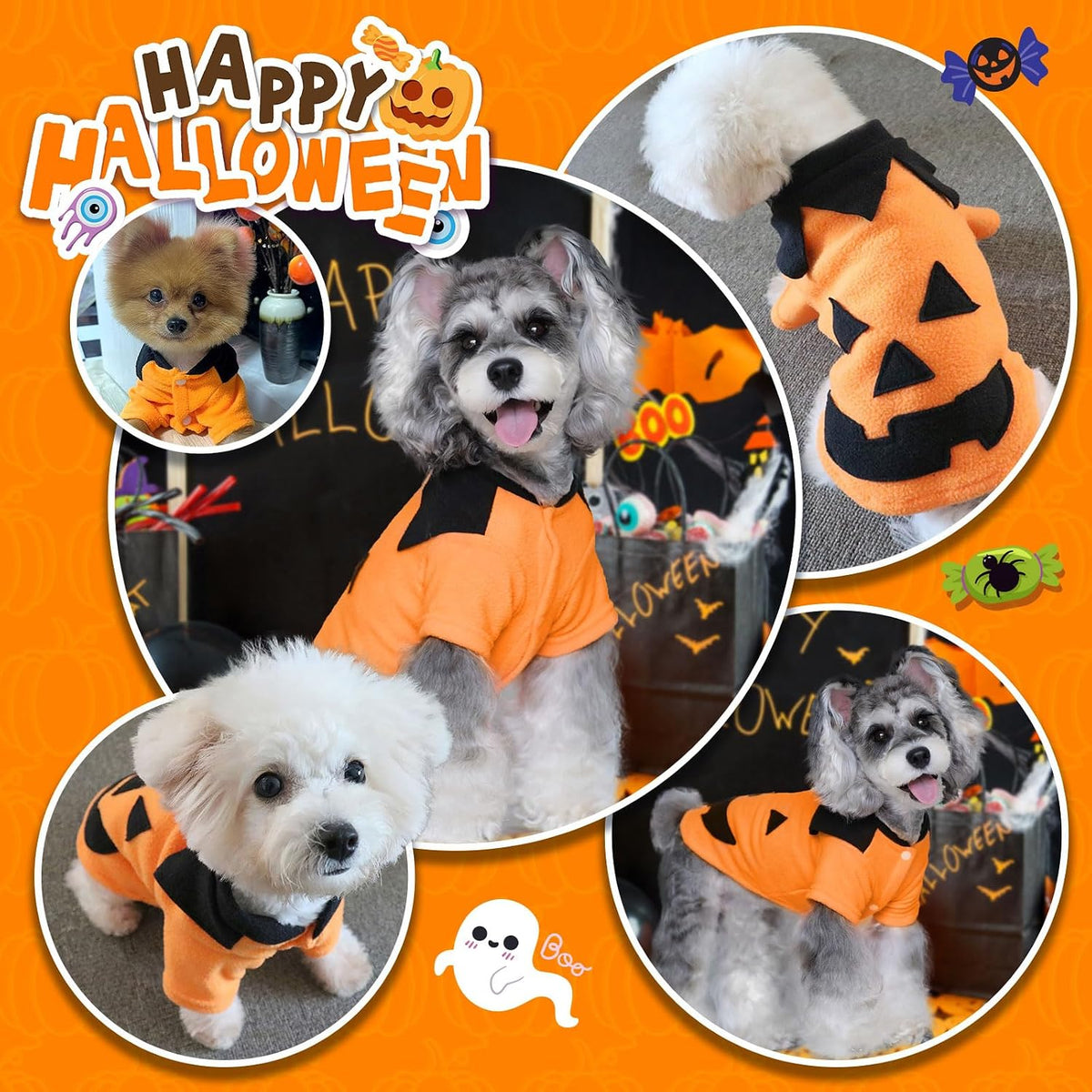 Dog Halloween Sweater Soft Fleece Puppy Cat Fall Winter Clothes Cute Pumpkin Halloween Dog Costumes with Sleeves