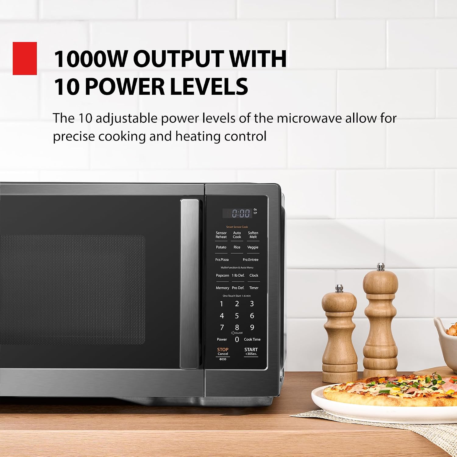 Countertop Microwave Oven with Smart Sensor, 1.2 Cu.Ft, 1000W | 13 Auto Menus, Mute Function, 12.4" Turntable