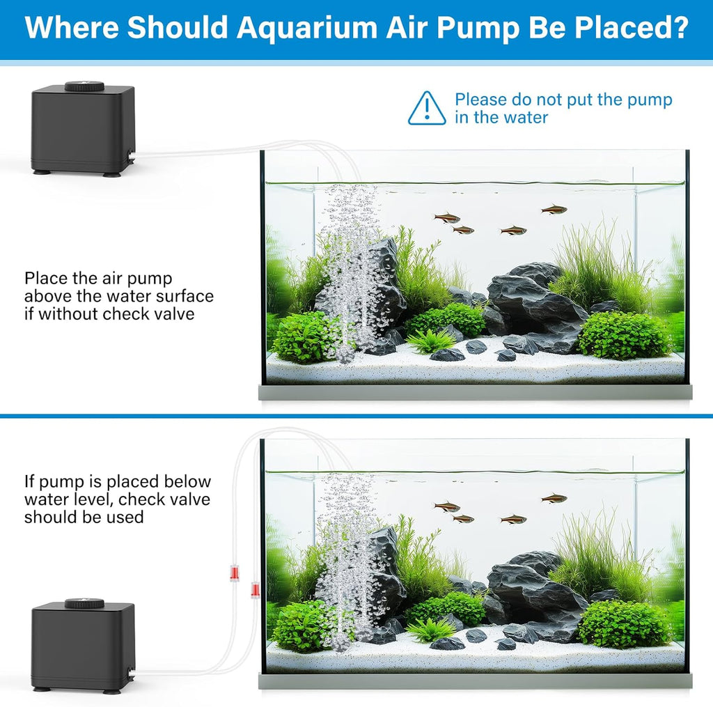 Aquarium Air Pump, Quiet Adjustable Fish Tank Air Pump, 4W/7W/11W Powerful Oxygen Aerator Dual Stainless Steel