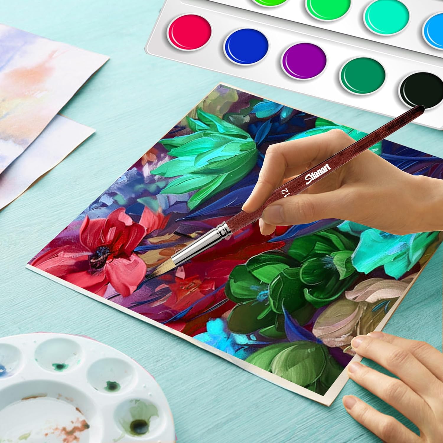 12 pcs Acrylic Paint Brushes Set,6 Professional Round Pointed Tip Paintbrushes and 6 Filbert Artist Paintbrush for