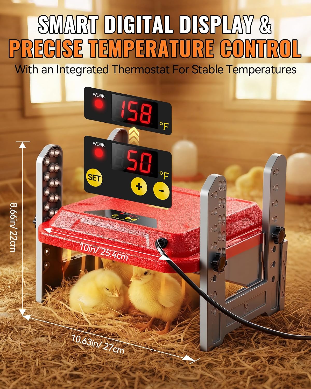 Chicken Brooder Plate, Smart Chick Heat Brooder Adjustable Temperature with LCD Display, 50W Chick Heater with