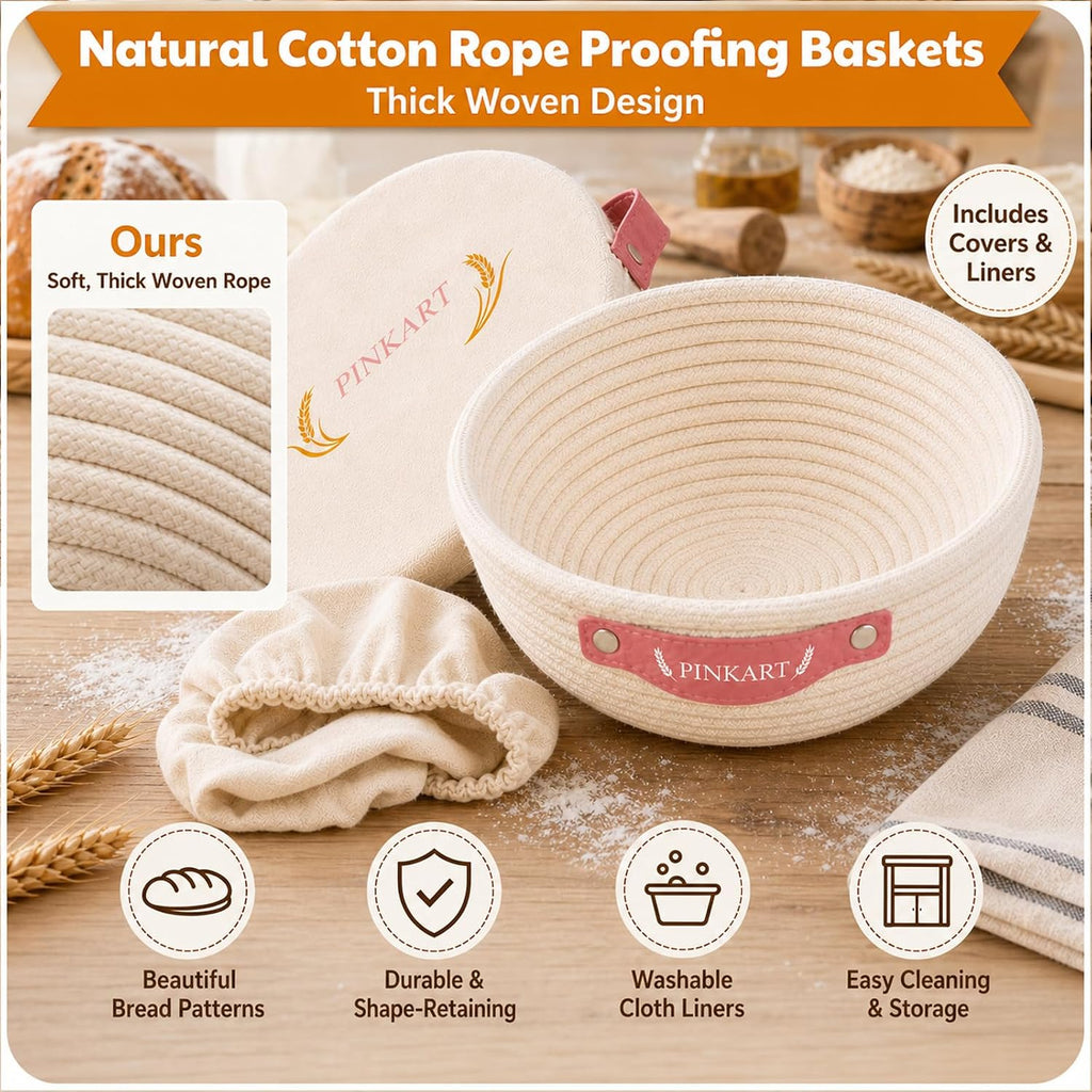 Complete Sourdough Starter Kit with Dutch Oven and Scale | 9" Round & 10" Oval Cotton Rope Proofing Baskets