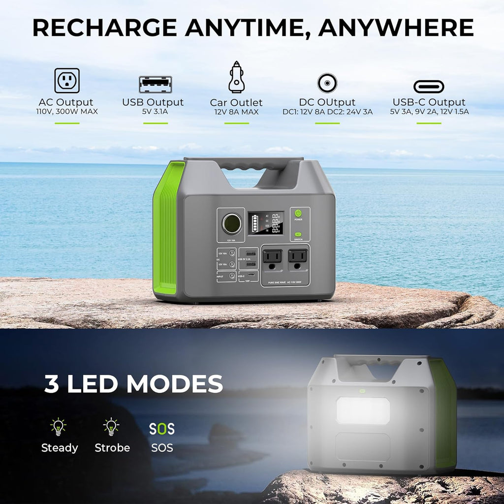 Portable Solar Generator, 300W Portable Power Station with Foldable 60W Solar Panel, 110V Pure Sine Wave 296Wh