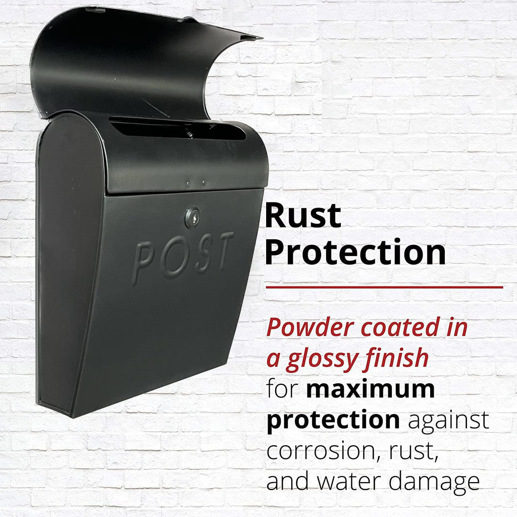 Locking Black Wall Mount Mailbox, Durable Euro Black Mailboxes for Outside, Features Pre Drilled Holes for Easy