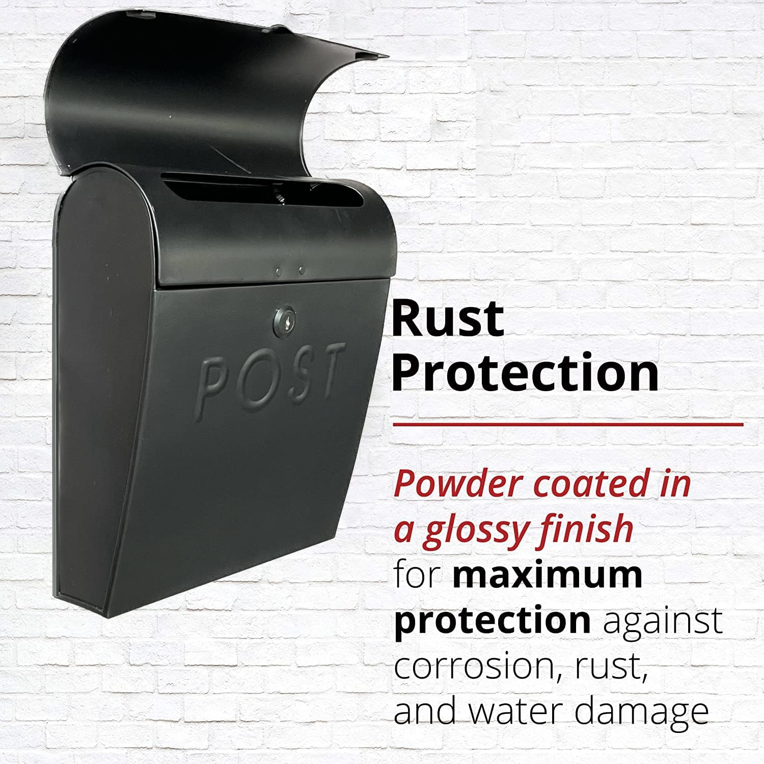 Locking Black Wall Mount Mailbox, Durable Euro Black Mailboxes for Outside, Features Pre Drilled Holes for Easy