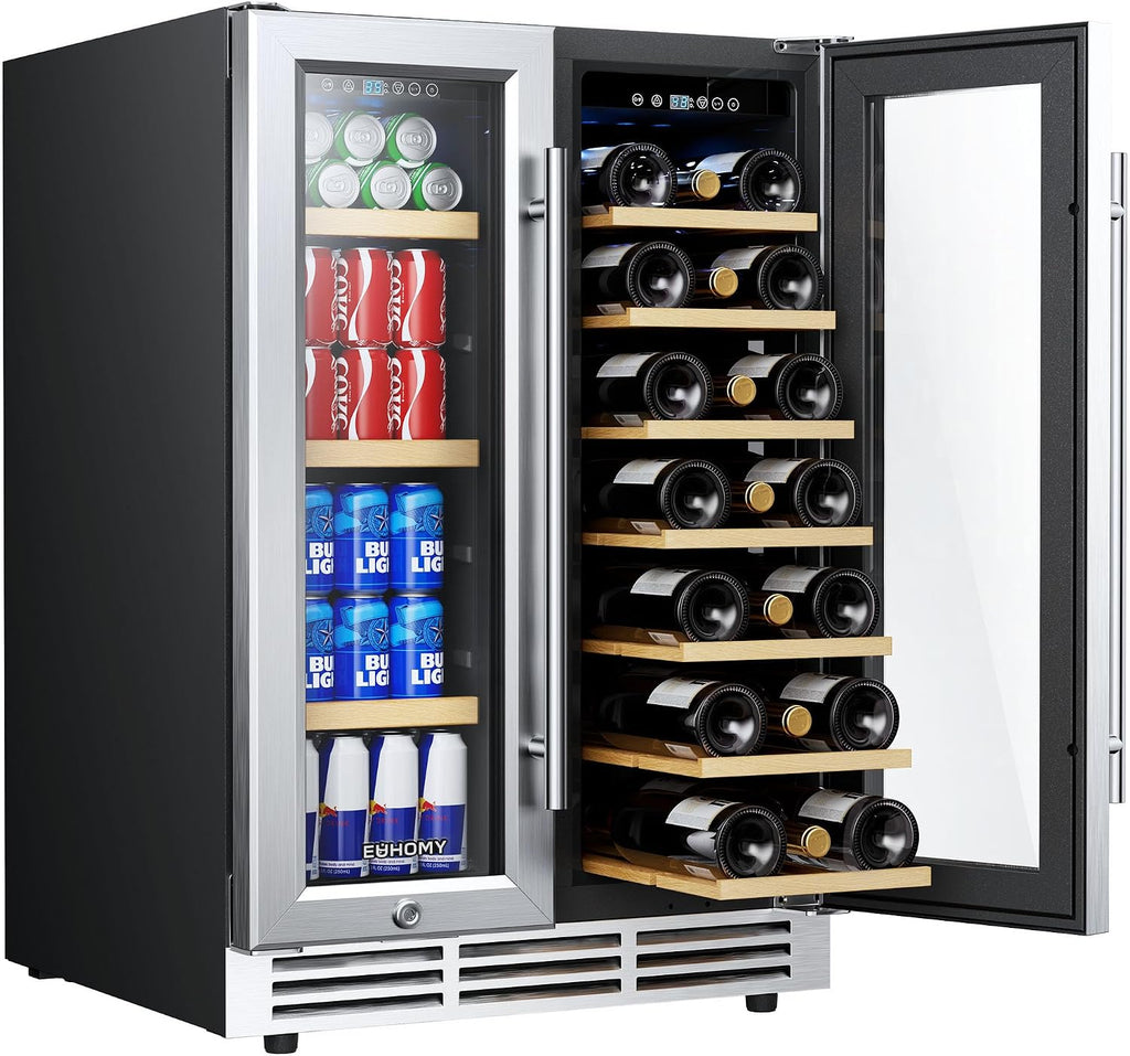 24 Inch Wine and Beverage Refrigerator, Dual Zone Wine Cooler