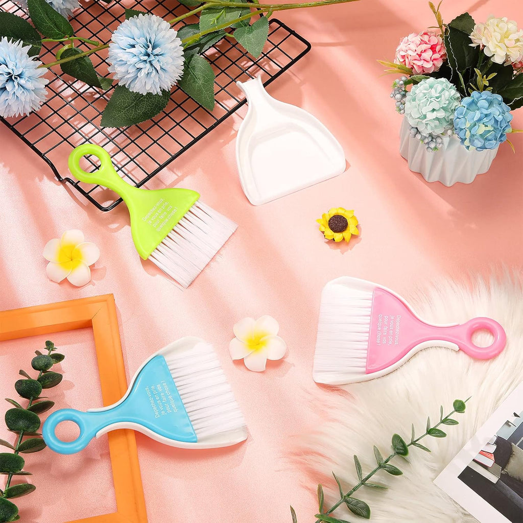 3 Pack Mini Dustpan and Brush Set Colorful Small Broom and Dustpan Set Hand Whisk Brooms Tiny Cleaning Brush Table
